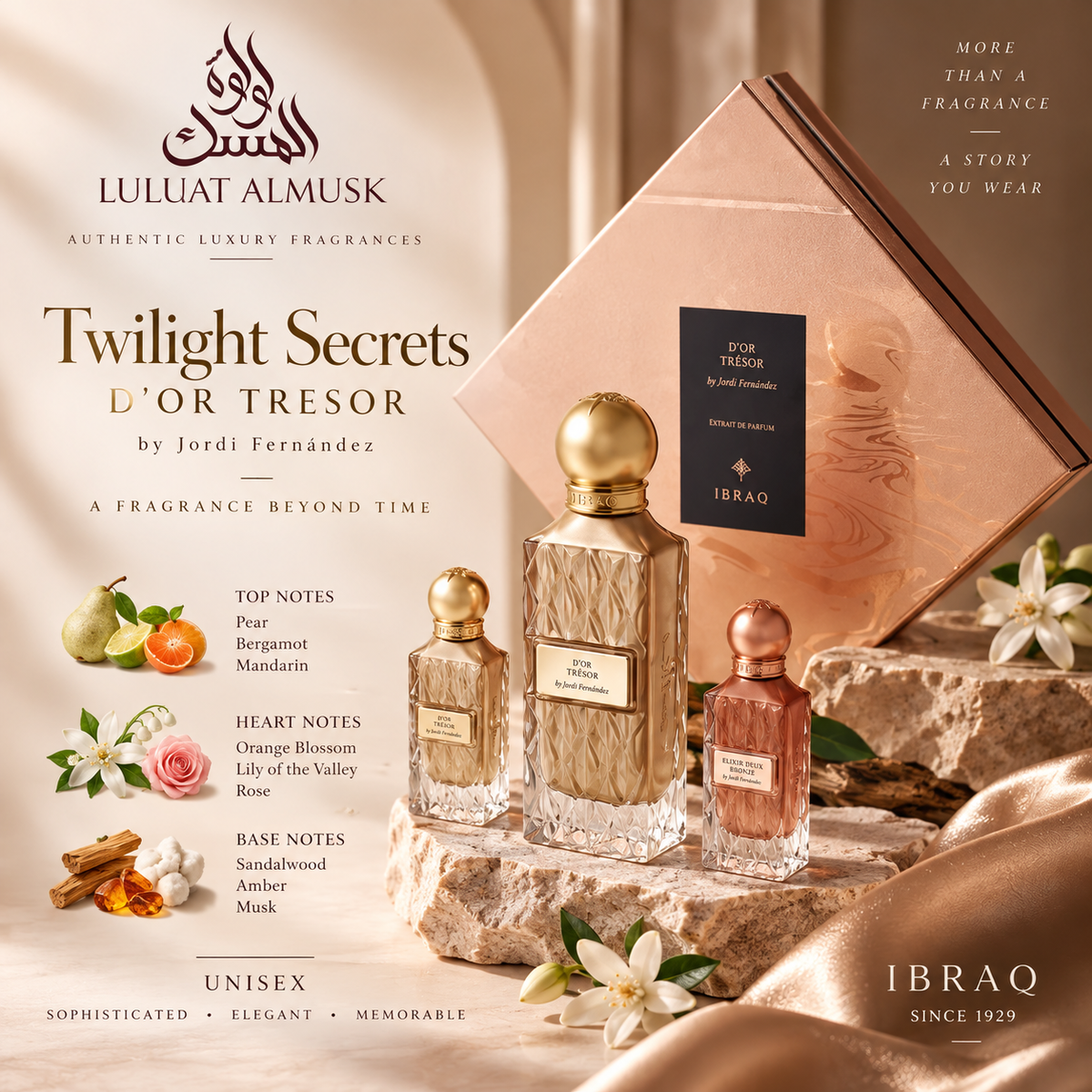 IBRAQ Twilight Secrets D’or Tresor by Jordi Fernández – Unisex Perfume Set 85ml + 2x10ml