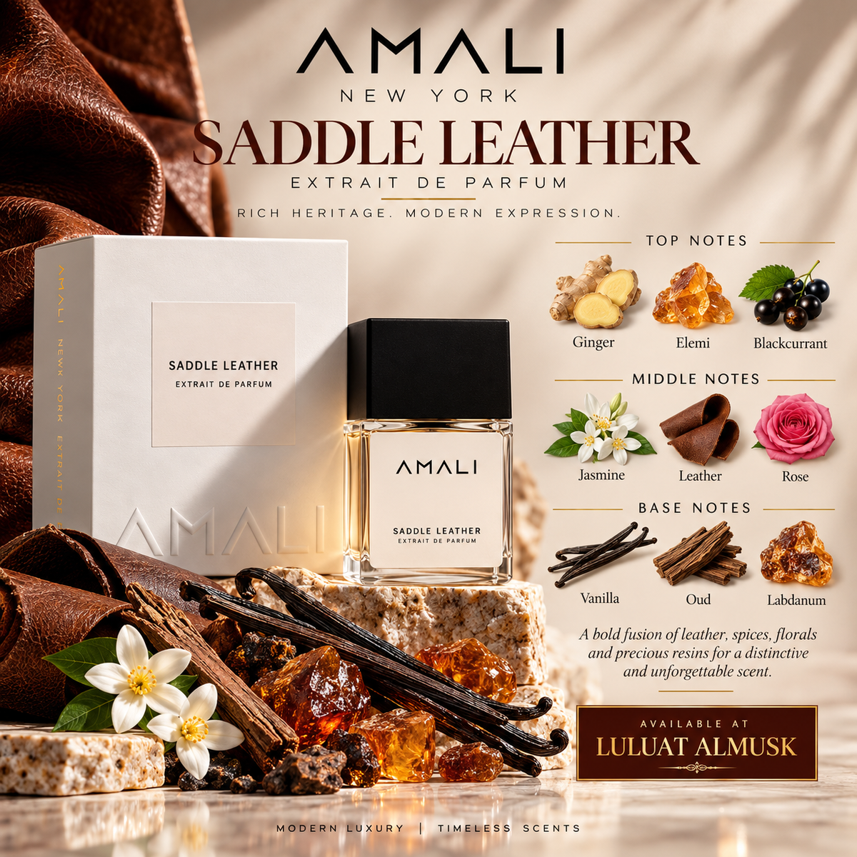 Saddle Leather Extrait de Parfum – AMALI New York 50 ml