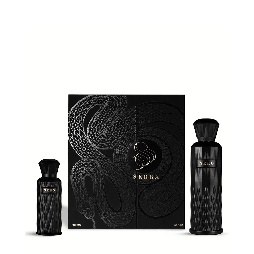 Nero Set Box – 200ml Eau de Parfum + 50ml Hair & Body Mist
مجموعة نيرو بوكس – عطر 200 مل + هير آند بودي ميست 50 مل