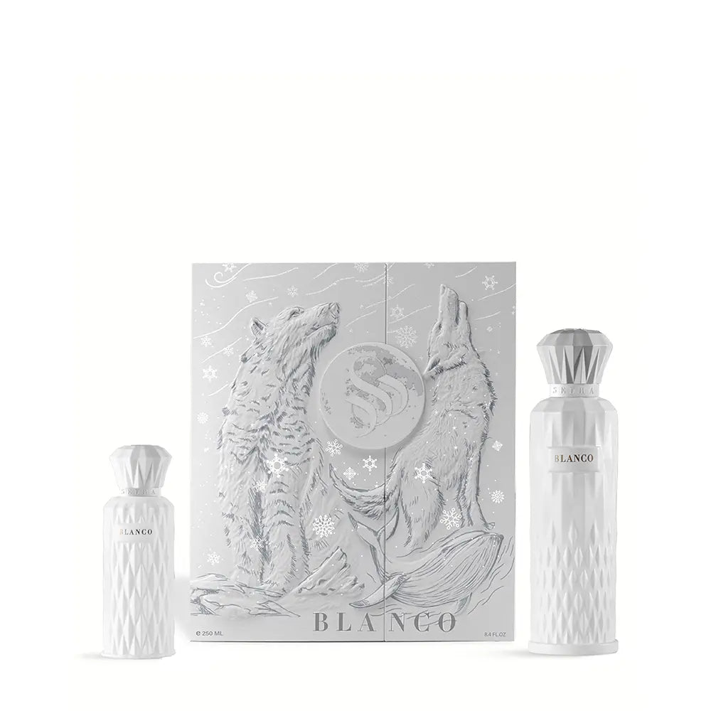Blanco Set Box – 200ml Eau de Parfum + 50ml Hair & Body Mist

مجموعة بلانكو بوكس – عطر 200 مل + هير آند بودي ميست 50 مل