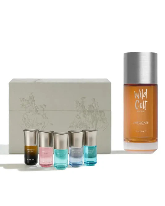 WILD COLT BAKHUR by Assaf – 150ML + 5×10ML Set

وايلد كولت بخور من عساف – 150 مل + 5×10 مل (باك)