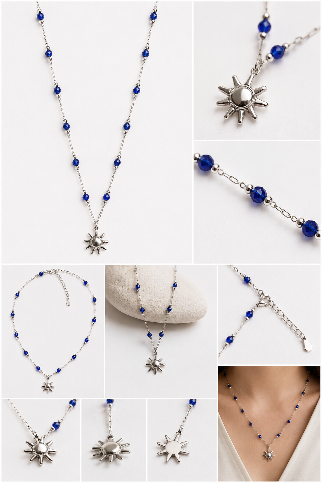 Luluat Almusk Blue Sun Necklace – Silver