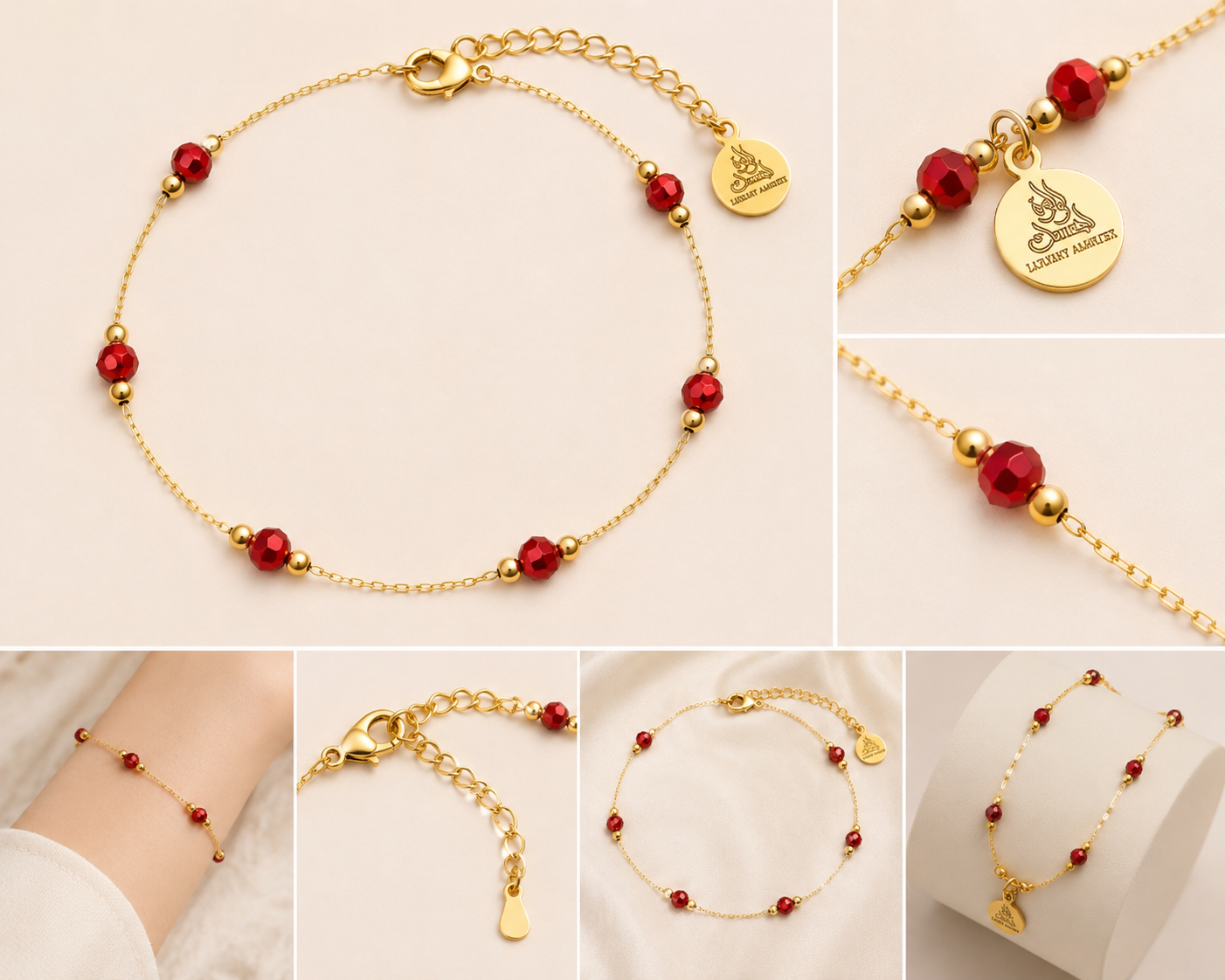 Luluat Almusk Ruby Bead Bracelet – Gold