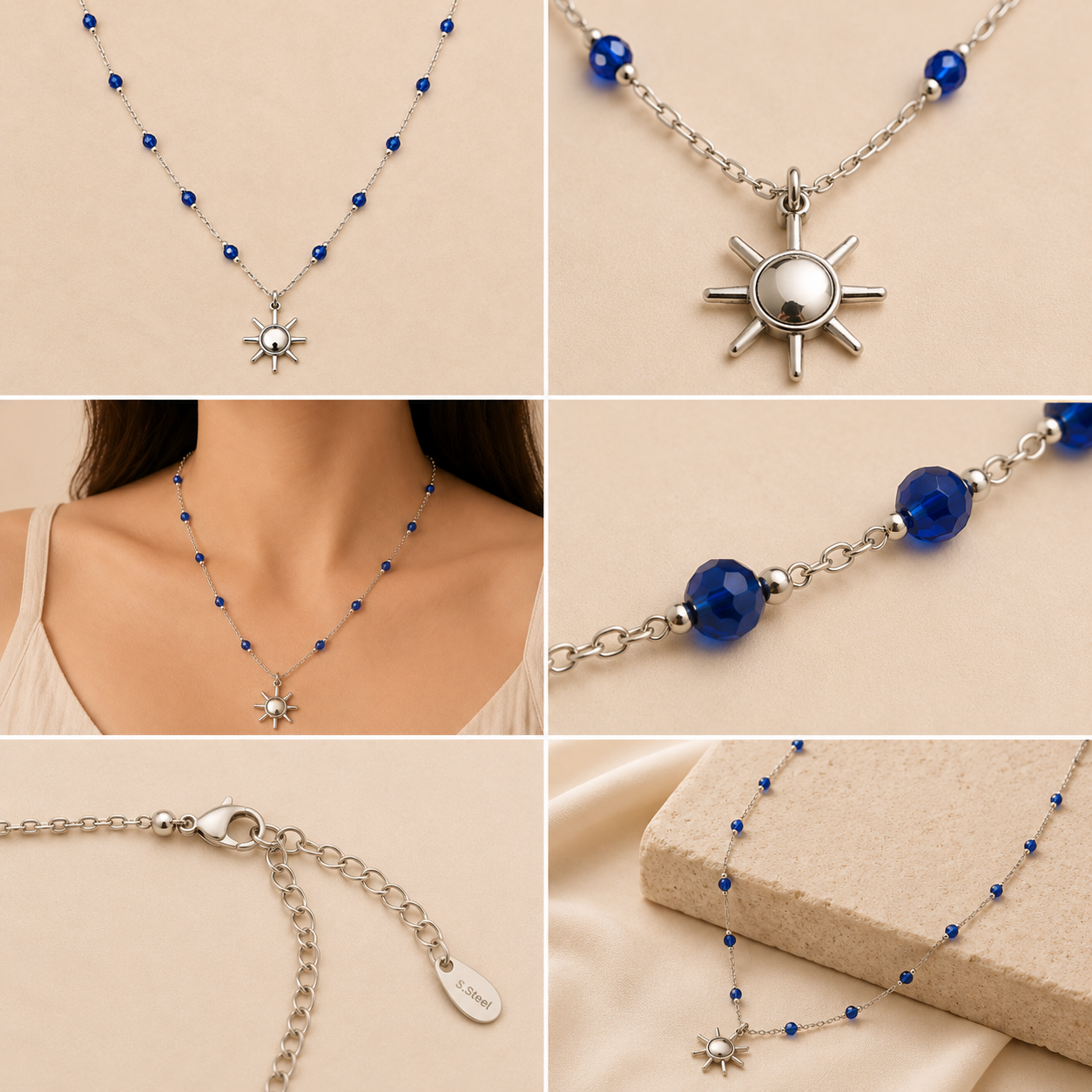 Luluat Almusk Blue Sun Necklace – Silver