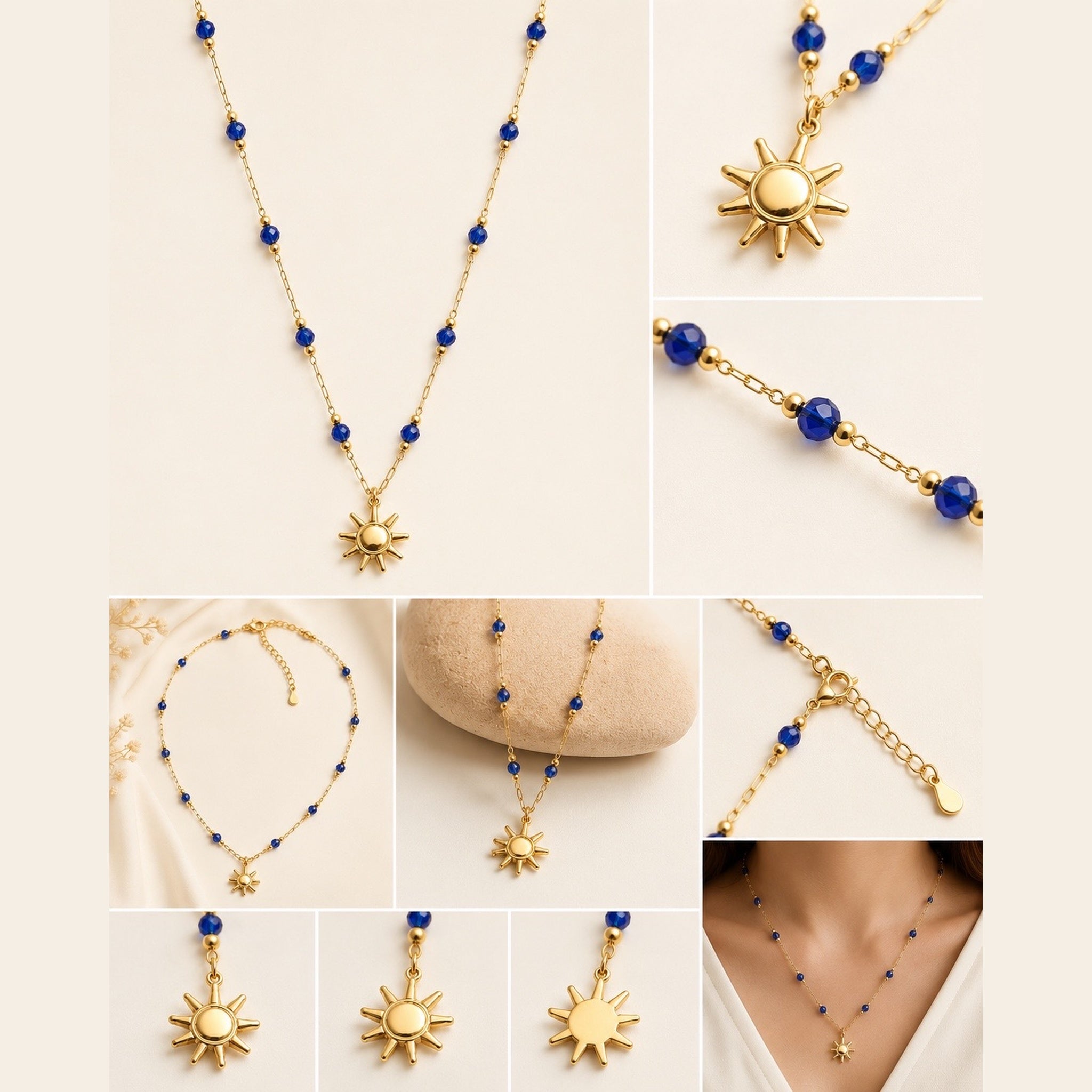 Luluat Almusk Blue Sun Necklace – Gold