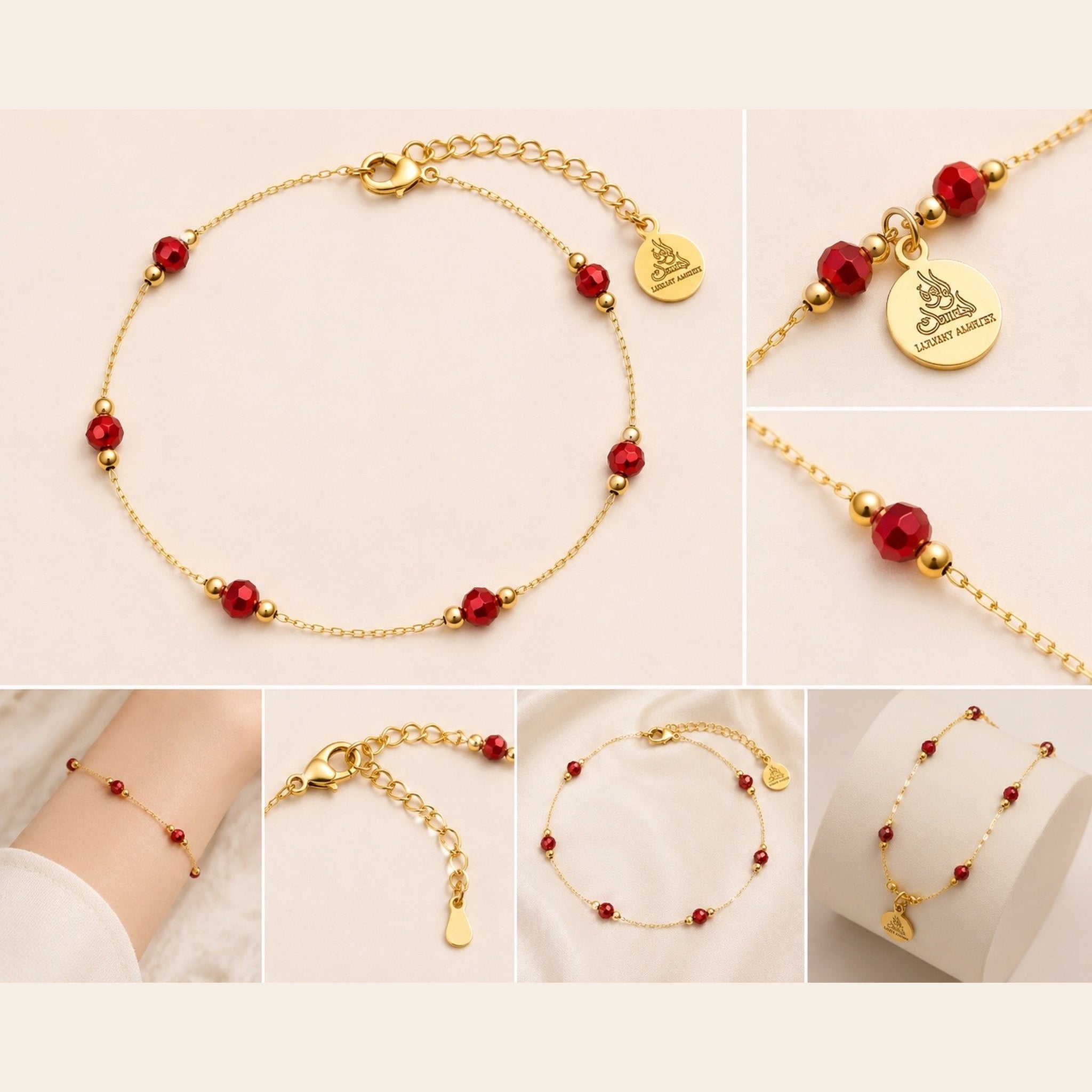 Luluat Almusk Ruby Bead Bracelet – Gold