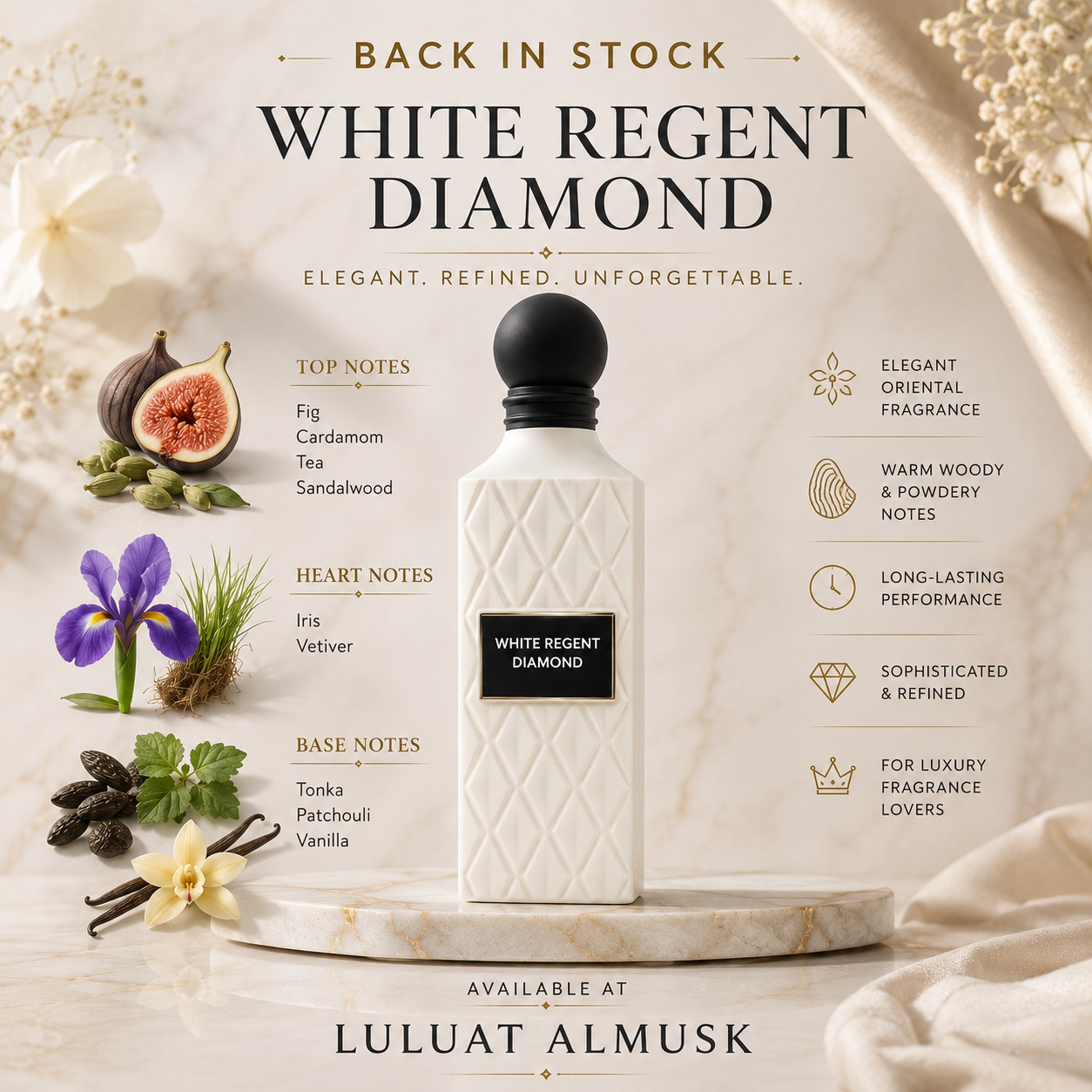 White Regent Diamond by IBRAQ (Formerly Ibrahim AlQurashi) | Luxury Oriental Perfume 150ml | Luluat Al Musk
