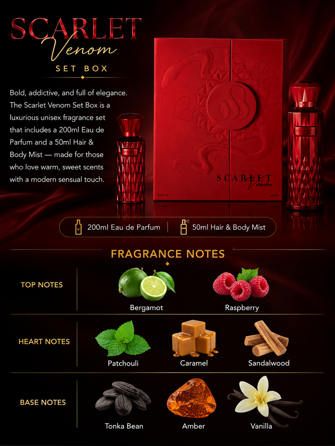 Scarlet Venom Set Box – 200ml Eau de Parfum + 50ml Hair & Body Mist