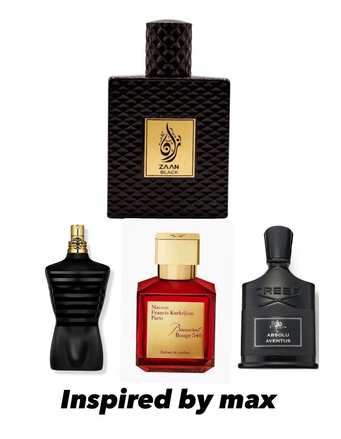 Zaan Black 100mml inspired by mix of baccarat rouge 540 edp vs extrait.                creed absolu aventus.                         jpg le male le parfum