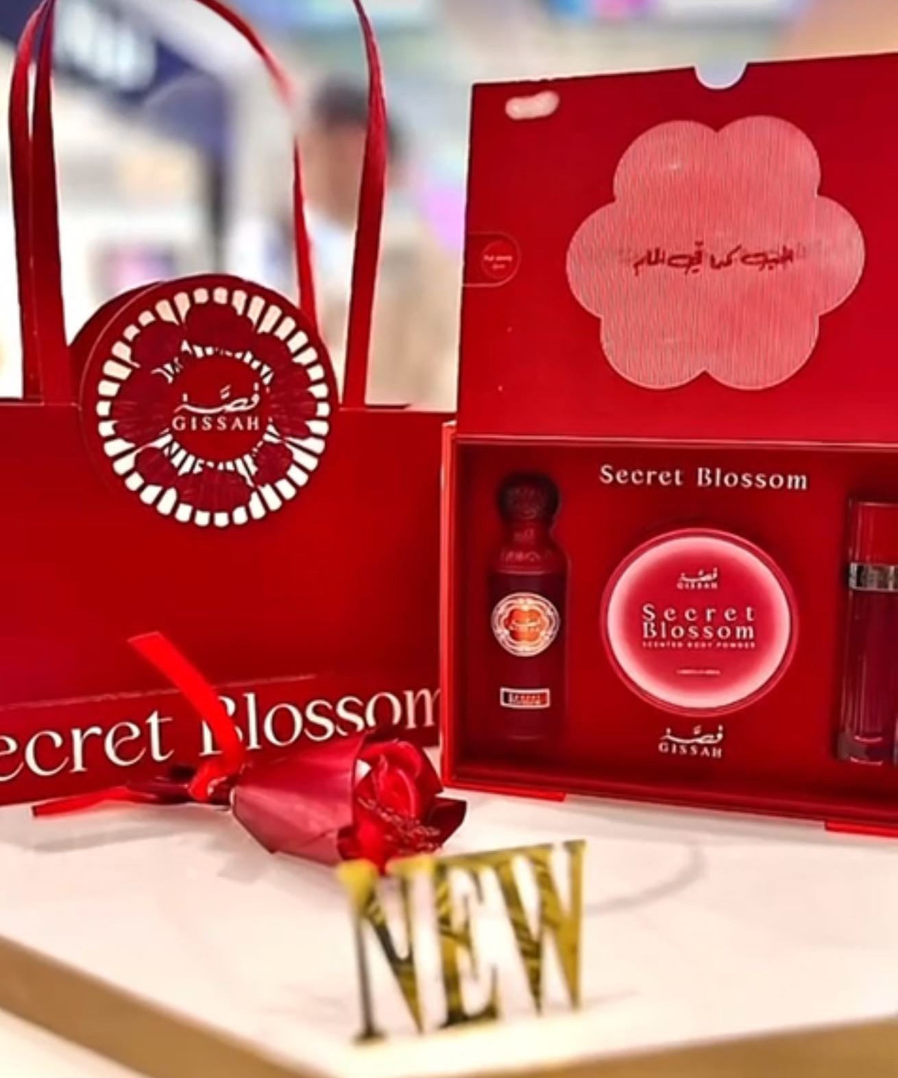 Secret Blossom Gift Set by Gissah – EDP, Body Powder & Khamriya Collection