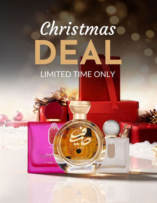 MASALA Gift Set

Pomegranate (100ml) • Saif Perfume (100ml) • Dhahab Hair Mist (50ml)